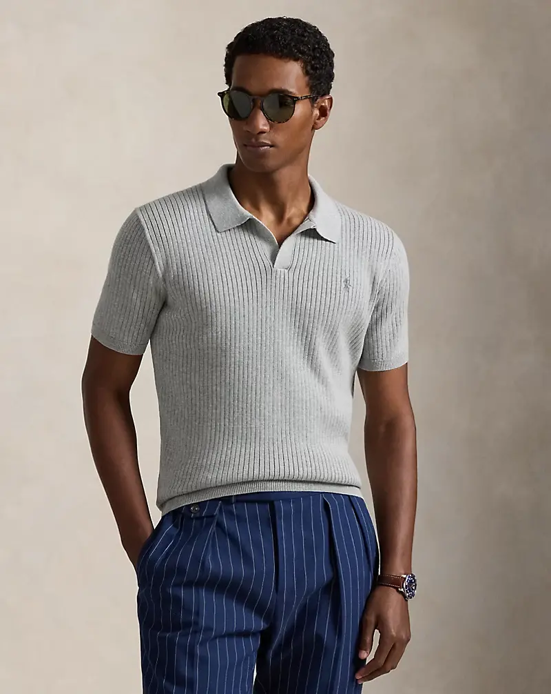 polo golf ralph lauren Rib-Knit Cotton Johnny-Collar Sweater