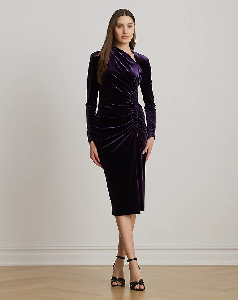 polo golf ralph lauren Ruched Velvet Asymmetrical Dress