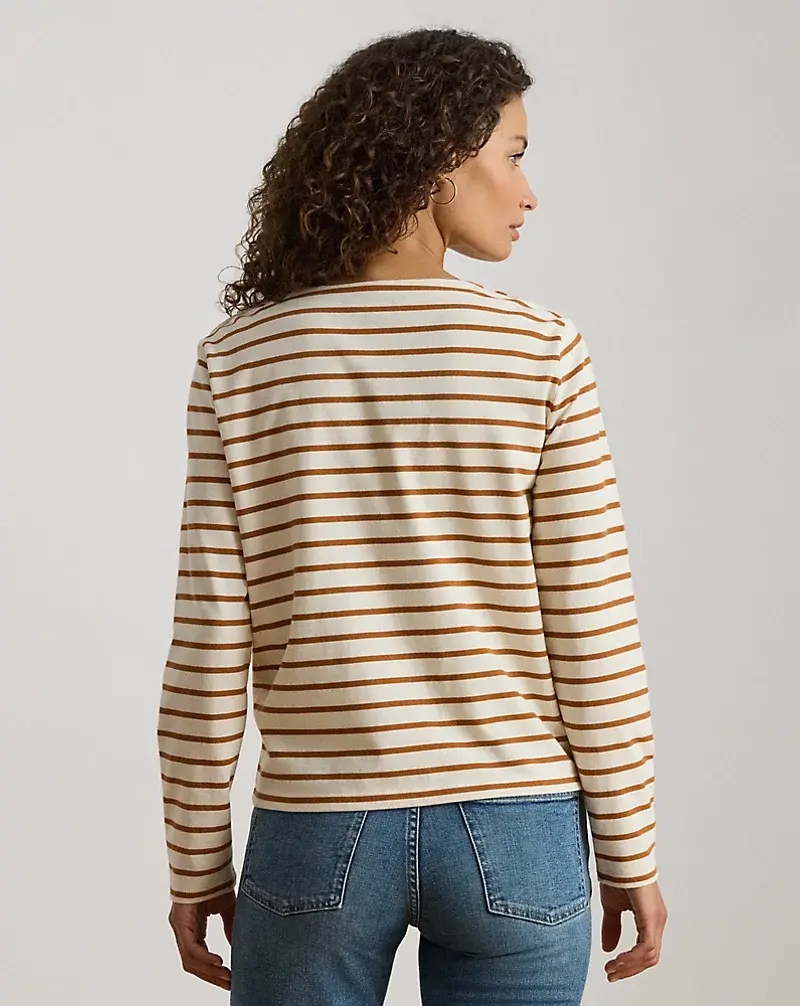 Polo Golf Ralph Lauren Striped Jersey Snap-Trim Boatneck Top