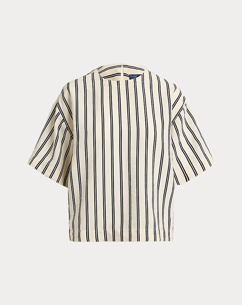 polo golf ralph lauren Striped Silk-Blend Short-Sleeve Top