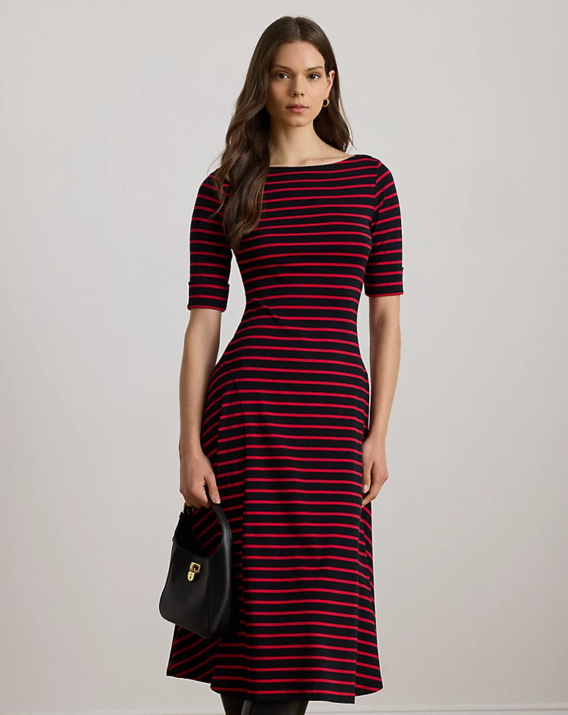Polo Golf Ralph Lauren Striped Stretch Cotton Midi Dress