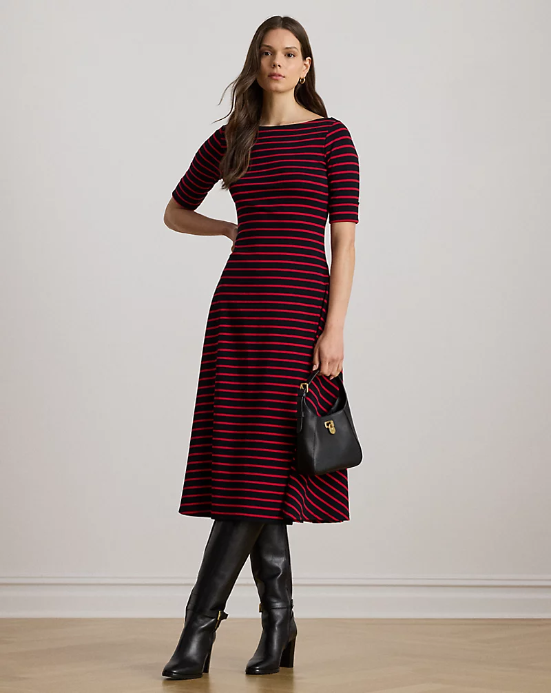 polo golf ralph lauren Striped Stretch Cotton Midi Dress