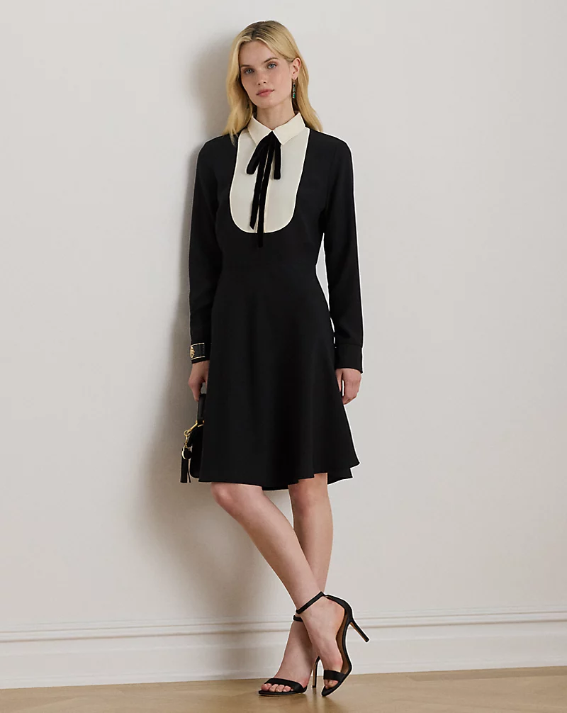 polo golf ralph lauren Two-Tone Georgette Tie-Neck Dress