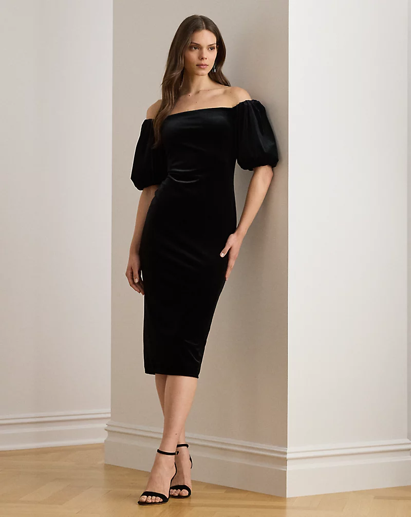 polo golf ralph lauren Velvet Bubble-Sleeve Cocktail Dress