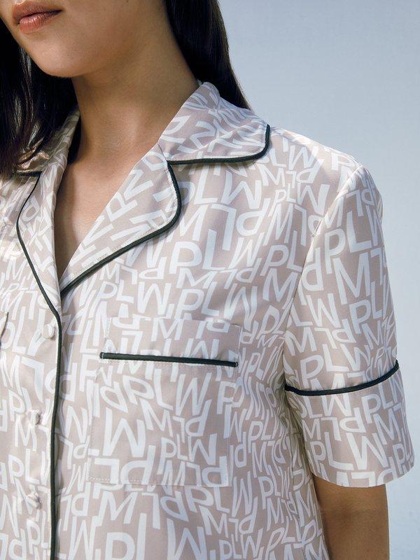 Pomelo Pomelo Abstract PML Logo Printed Cropped Shirt - Beige