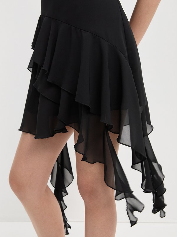 Pomelo Pomelo Asymmetrical Hem Bow Ruffle Dress - Black