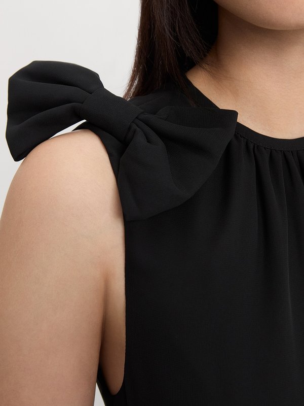 Pomelo Pomelo Asymmetrical Hem Bow Ruffle Dress - Black