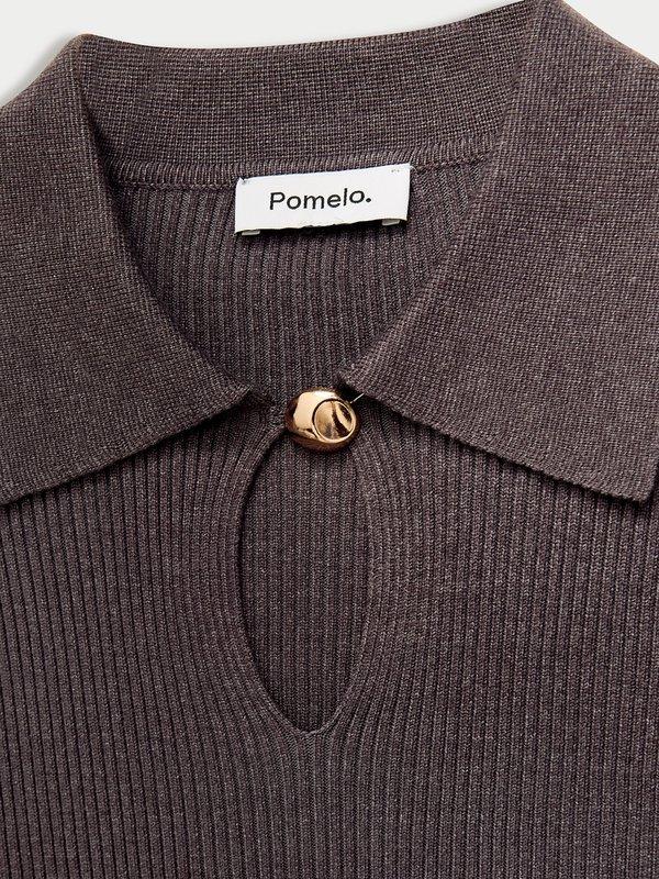 Pomelo Pomelo Bell Sleeve Ribbed Keyhole Top - Mid Grey