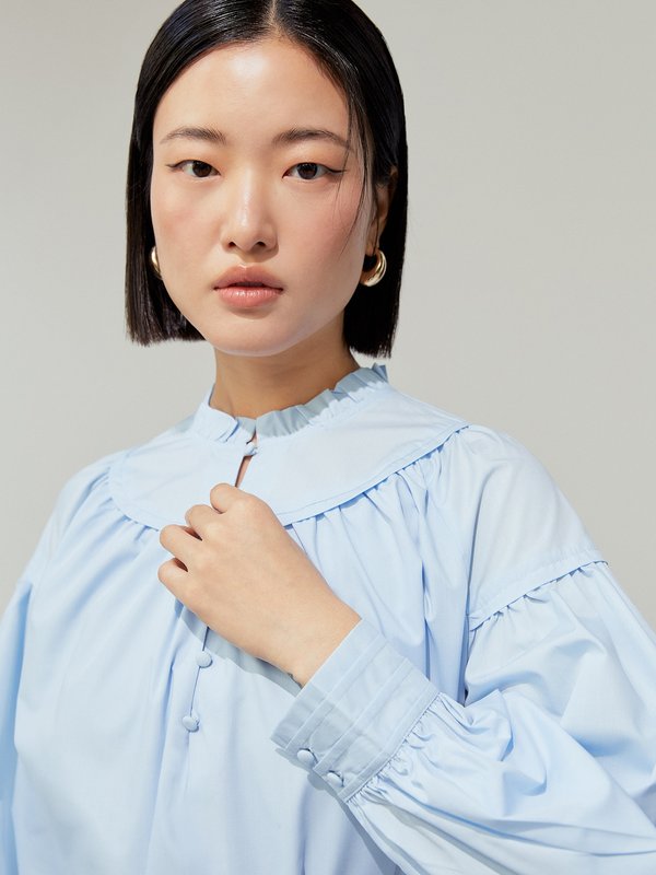 Pomelo Pomelo Belted Detail Cuffed Sleeve Mini Dress - Light Blue