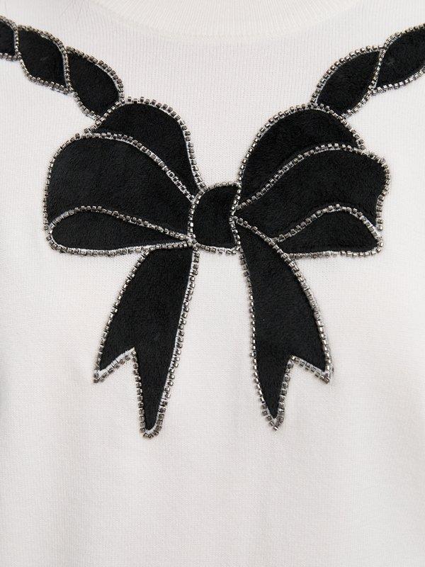 Pomelo Pomelo Bow Embellished Oversized Crop Sweater - White