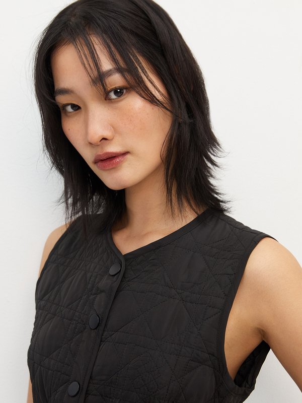 Pomelo Pomelo Buckle Belt Quilted Sleeveless Mini Dress - Black