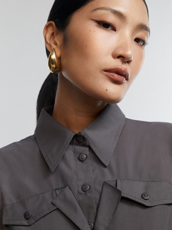 Pomelo Pomelo Button Up Sleeveless Shirt Dress - Mid Grey