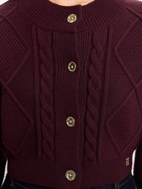 Pomelo Pomelo Buttoned Cable Knit Cardigan - Burgundy