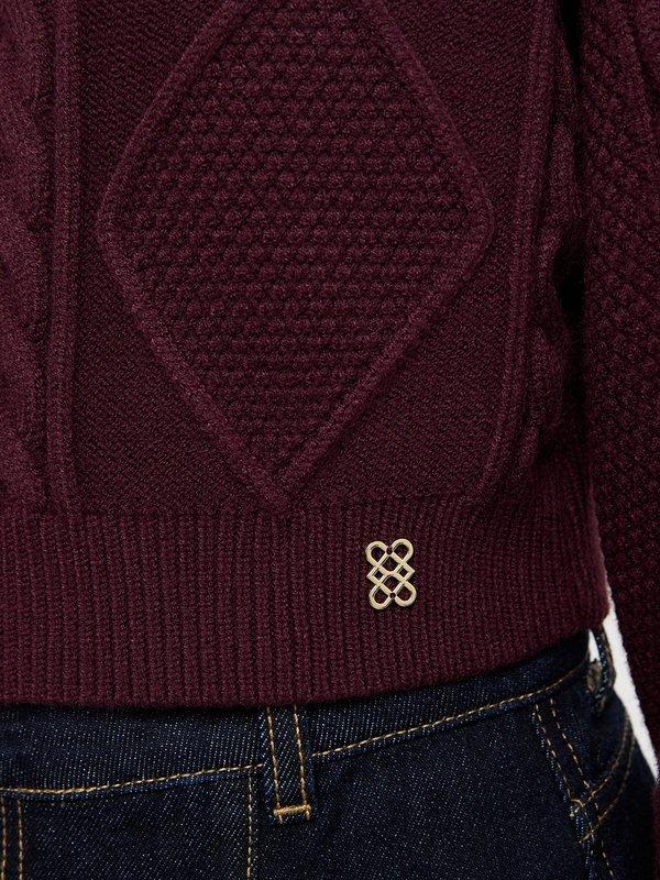 Pomelo Pomelo Buttoned Cable Knit Cardigan - Burgundy