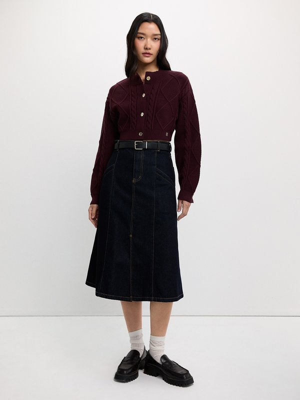 pomelo Pomelo Buttoned Cable Knit Cardigan - Burgundy