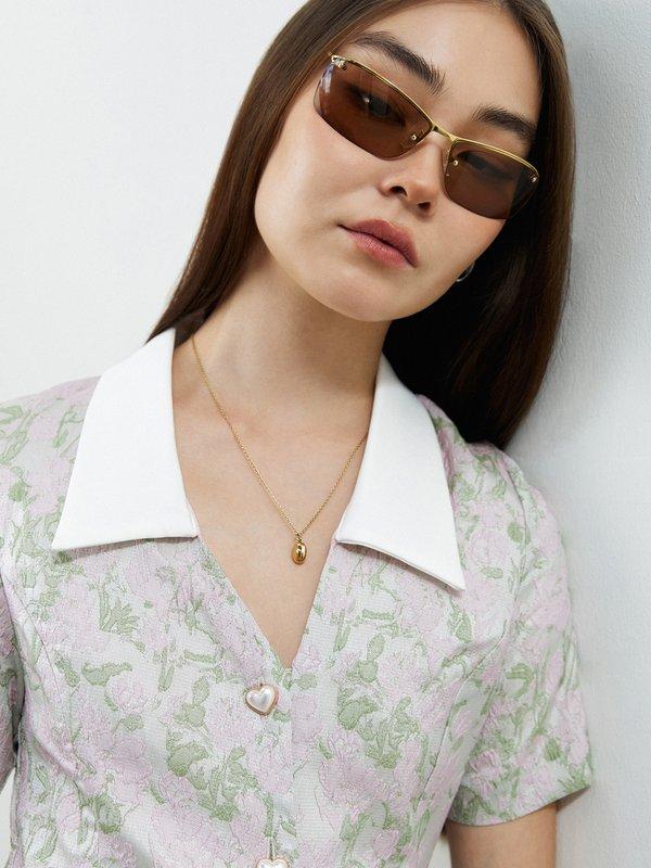 Pomelo Pomelo Collared Floral Detail Midi Dress - Pink