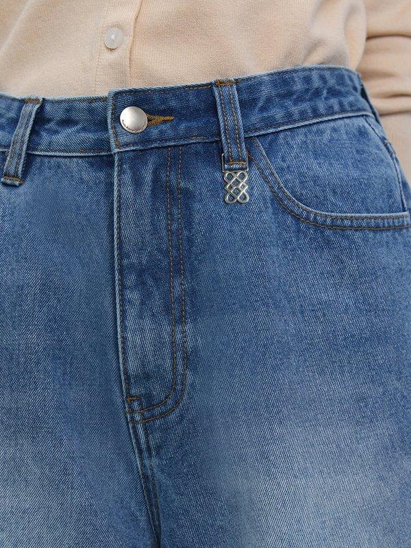 Pomelo Pomelo Contrast-Color Pocket-Design Wide-Leg Jeans - Blue