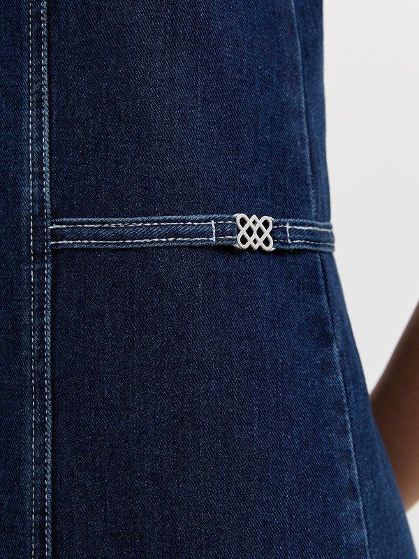 Pomelo Pomelo Contrast Stitch Denim Dress - Dark Blue