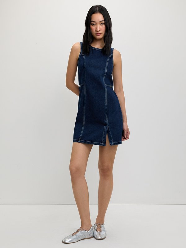 Pomelo Pomelo Contrast Stitch Denim Dress - Dark Blue