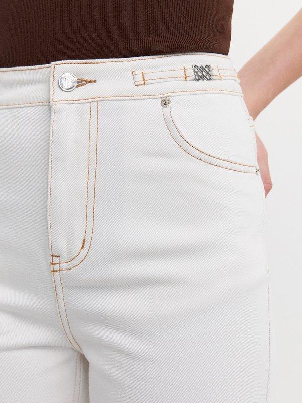 Pomelo Pomelo Contrast Stitch Wide Leg Jeans - Off-White