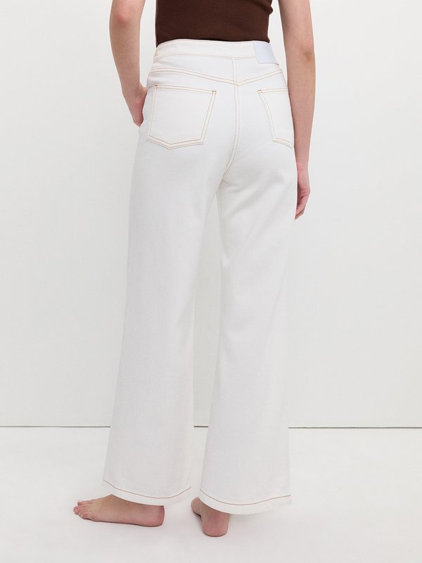 Pomelo Pomelo Contrast Stitch Wide Leg Jeans - Off-White