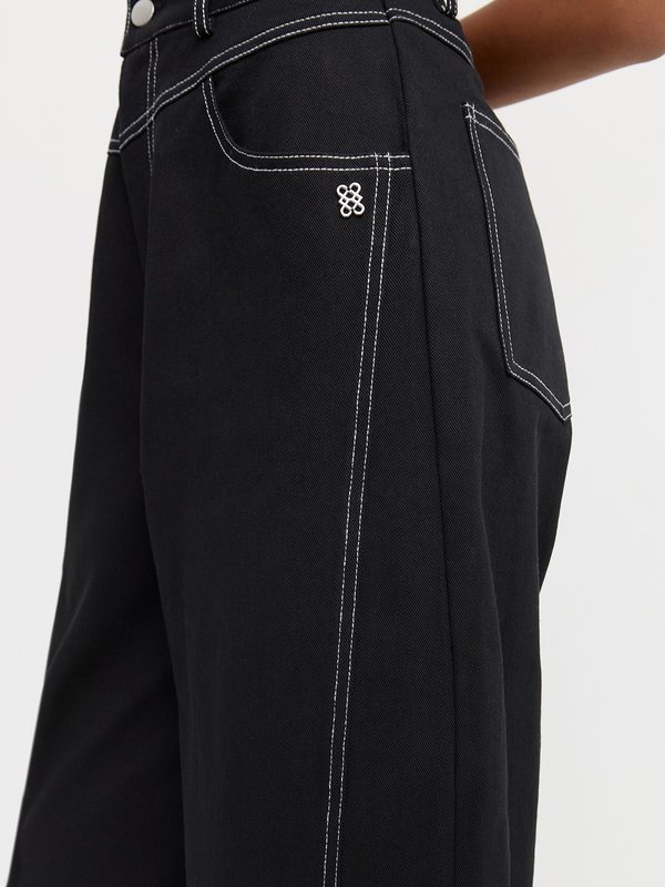 Pomelo Pomelo Contrast Stitch Wide Leg Trousers - Black