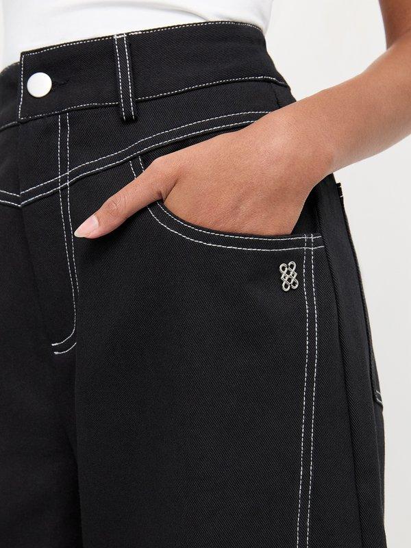 Pomelo Pomelo Contrast Stitch Wide Leg Trousers - Black