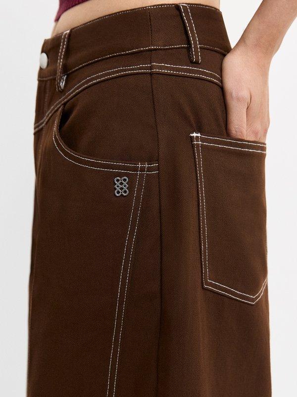 Pomelo Pomelo Contrast Stitch Wide Leg Trousers - Brown
