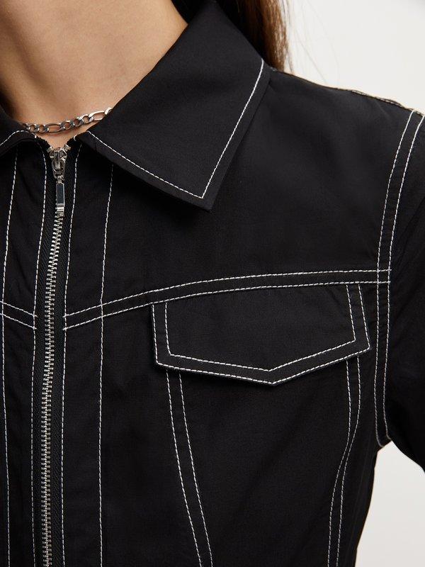 Pomelo Pomelo Contrast Stitching Detail Cropped Shirt - Black