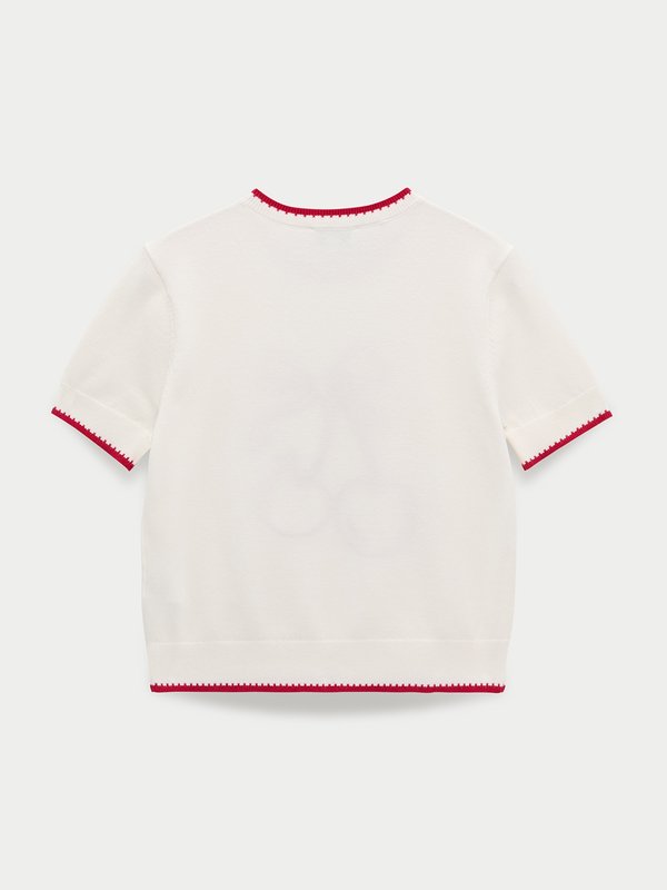 Pomelo Pomelo Contrast Trim Embroidered Knit Top - White