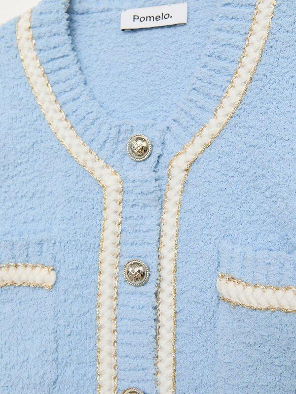 Pomelo Pomelo Contrast Trim Knit Cardigan - Baby Blue