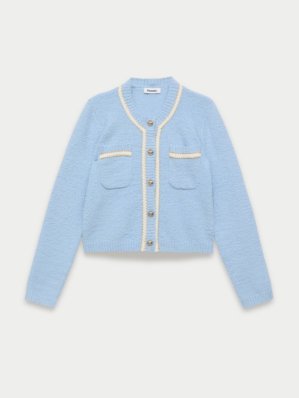pomelo Pomelo Contrast Trim Knit Cardigan - Baby Blue