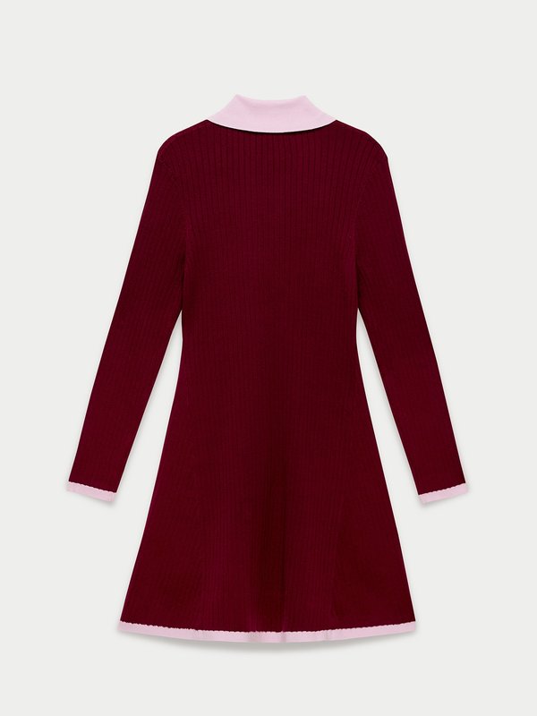 Pomelo Pomelo Contrast Trim Knit Polo Dress - Burgundy