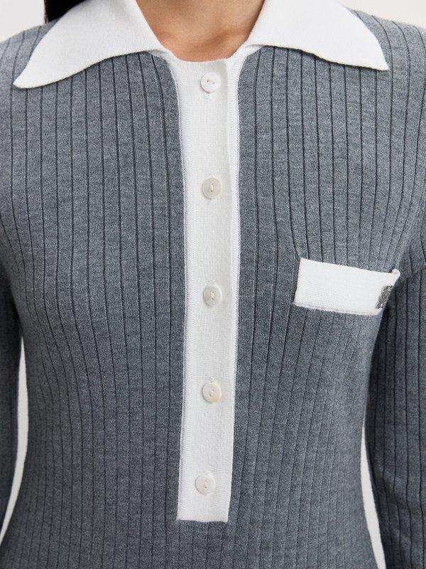 Pomelo Pomelo Contrast Trim Knit Polo Dress - Mid Grey