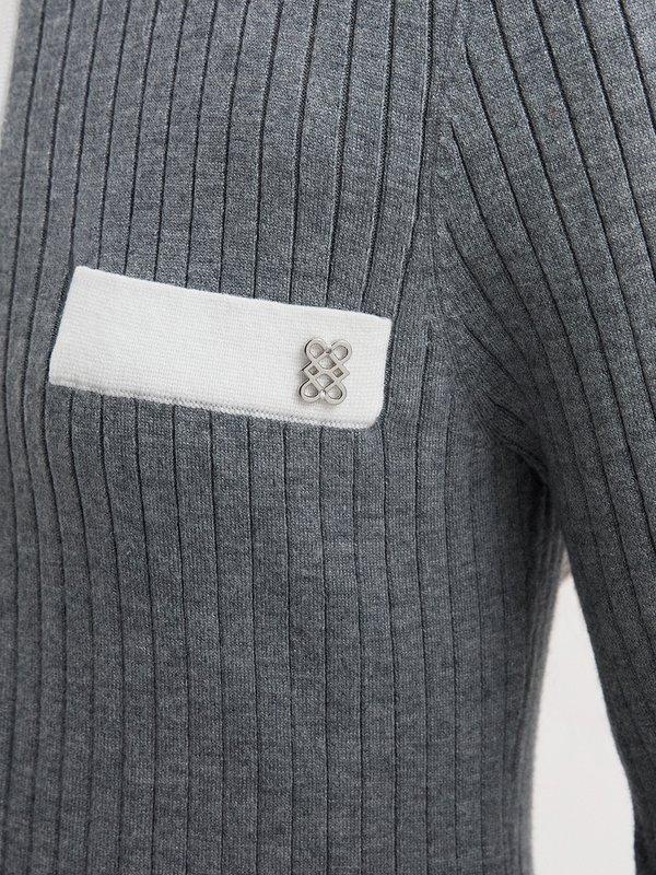 Pomelo Pomelo Contrast Trim Knit Polo Dress - Mid Grey