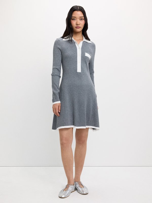 Pomelo Pomelo Contrast Trim Knit Polo Dress - Mid Grey