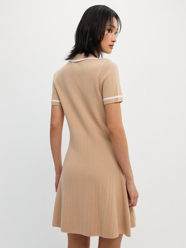 Pomelo Pomelo Contrast Trim Knitted Polo Mini Dress - Cream