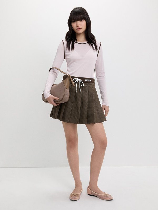 Pomelo Pomelo Contrast Trim Sheer Top - Light Pink/Pink