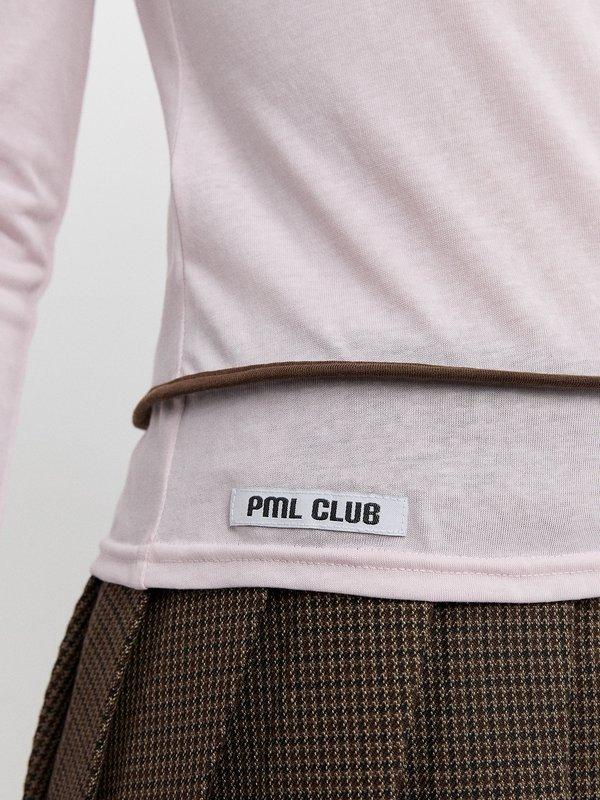 Pomelo Pomelo Contrast Trim Sheer Top - Light Pink/Pink