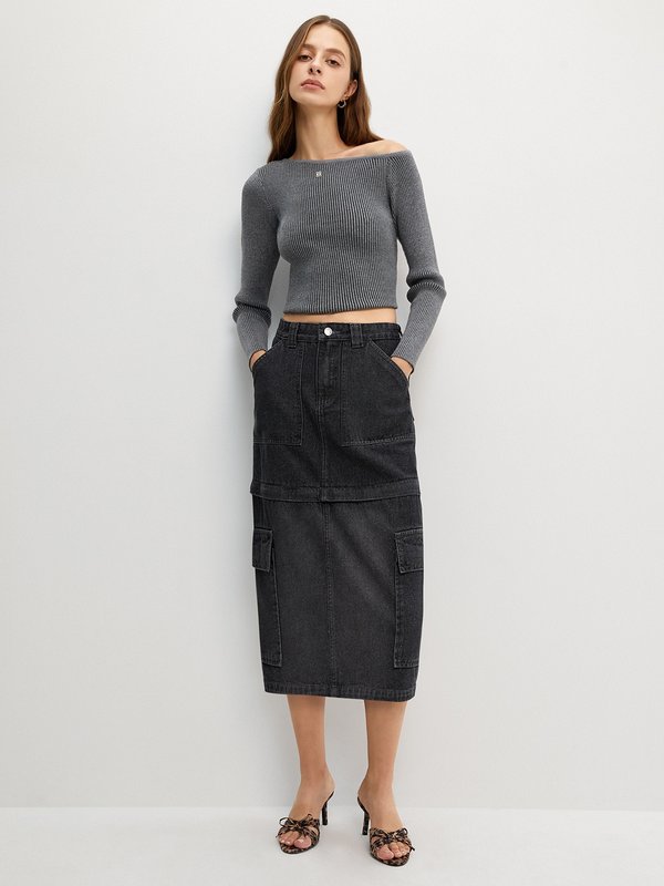 Pomelo Pomelo Convertible Zip-Off Cargo Skirt - Dark Grey