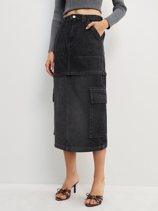 pomelo Pomelo Convertible Zip-Off Cargo Skirt - Dark Grey