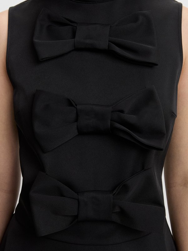 Pomelo Pomelo Crew Neck Bow-Detail Mini Dress - Black
