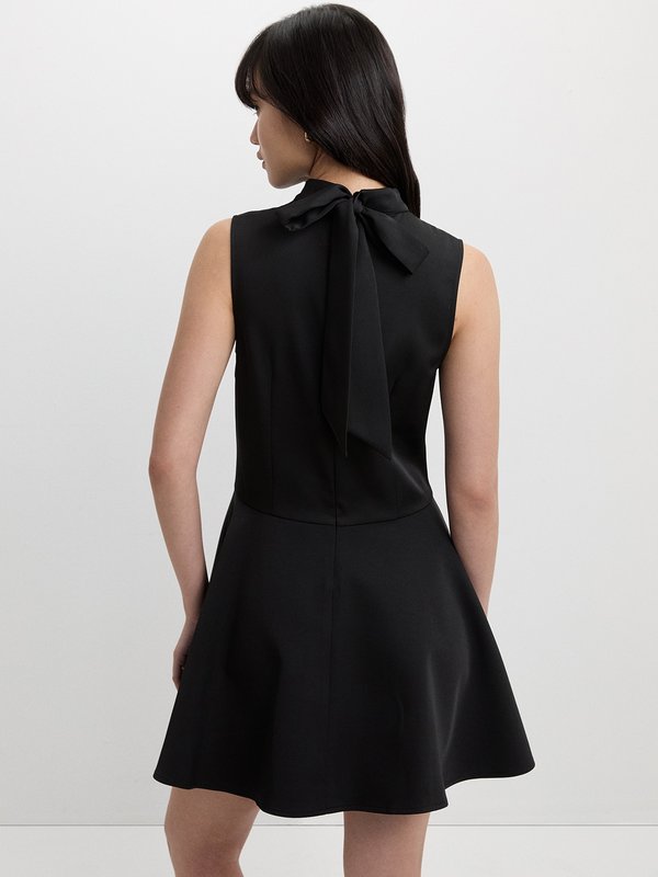 Pomelo Pomelo Crew Neck Bow-Detail Mini Dress - Black