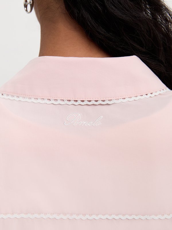 Pomelo Pomelo Cropped Embroidered Sleeves Shirt - Pink