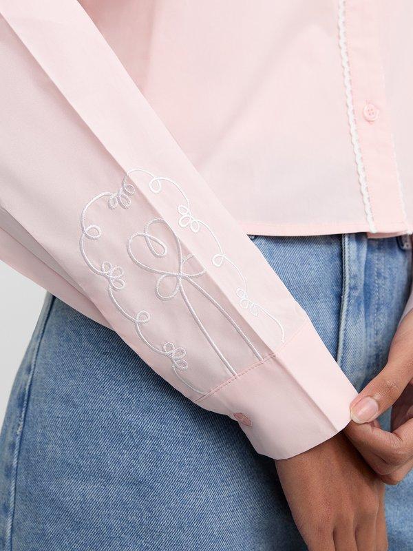 Pomelo Pomelo Cropped Embroidered Sleeves Shirt - Pink