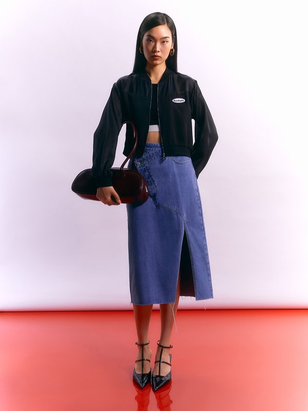 Pomelo Pomelo Cropped Zipper Jacket With Embroidered Badge Detail - Black