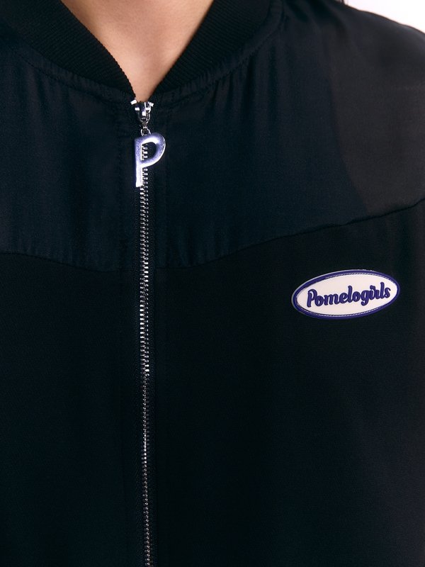 Pomelo Pomelo Cropped Zipper Jacket With Embroidered Badge Detail - Black