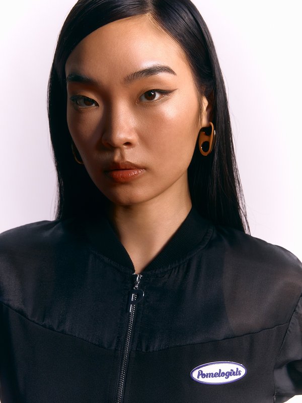 Pomelo Pomelo Cropped Zipper Jacket With Embroidered Badge Detail - Black