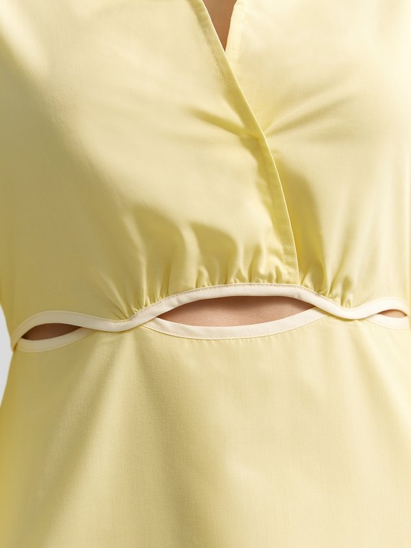 Pomelo Pomelo Cuffed Sleeve Midi Dress With Cut Out Detail - Yellow