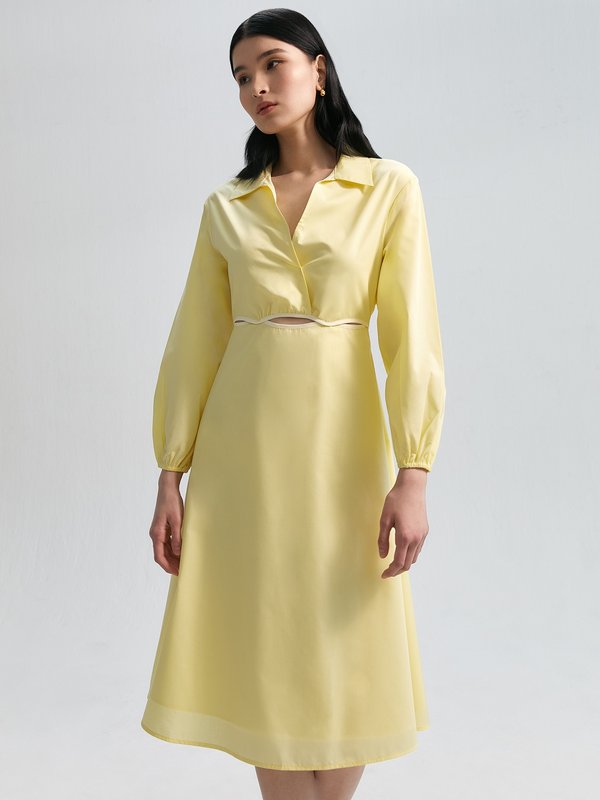 Pomelo Pomelo Cuffed Sleeve Midi Dress With Cut Out Detail - Yellow